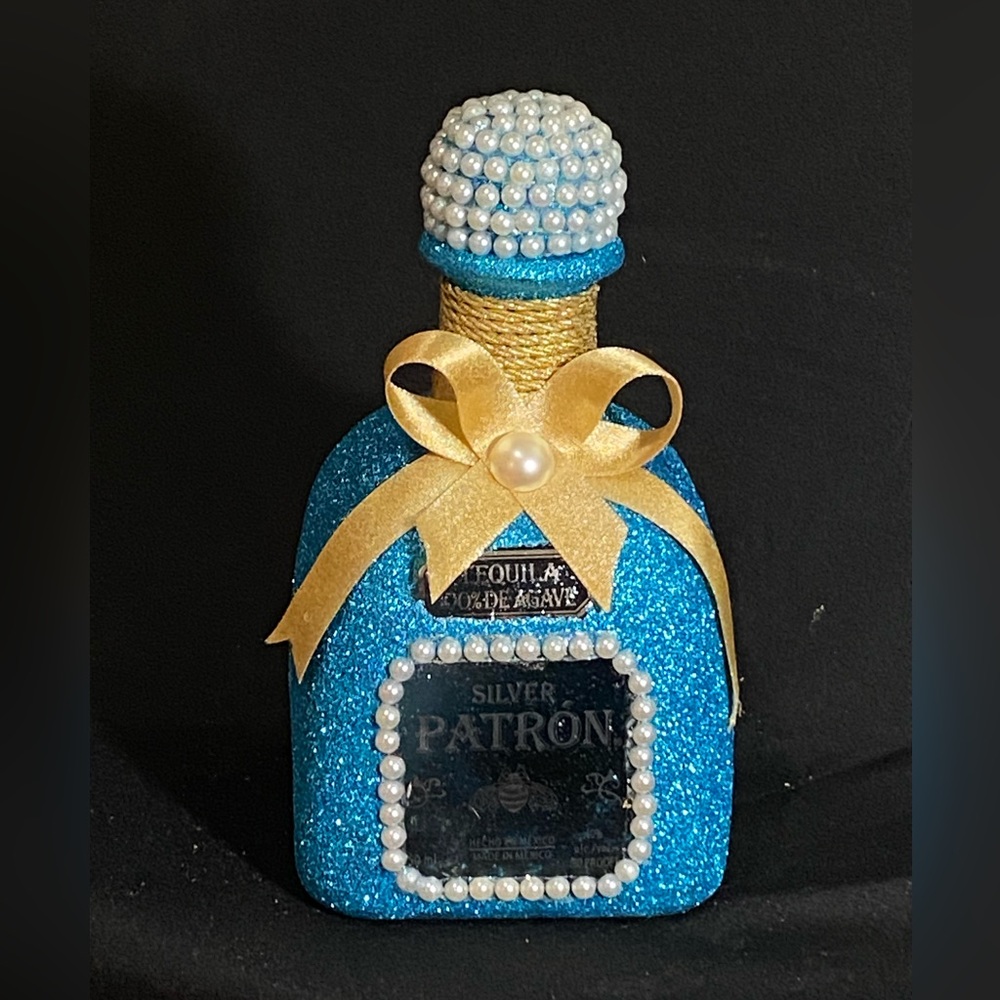 Glamour Deco Glittered Patron Tequila Bottle-handmade (empty)